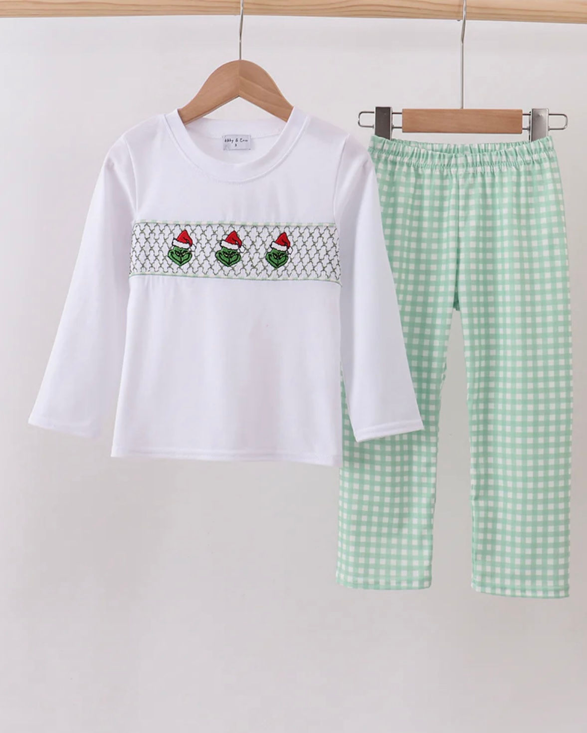 Green Grinch Smocked Gingham Pants Set