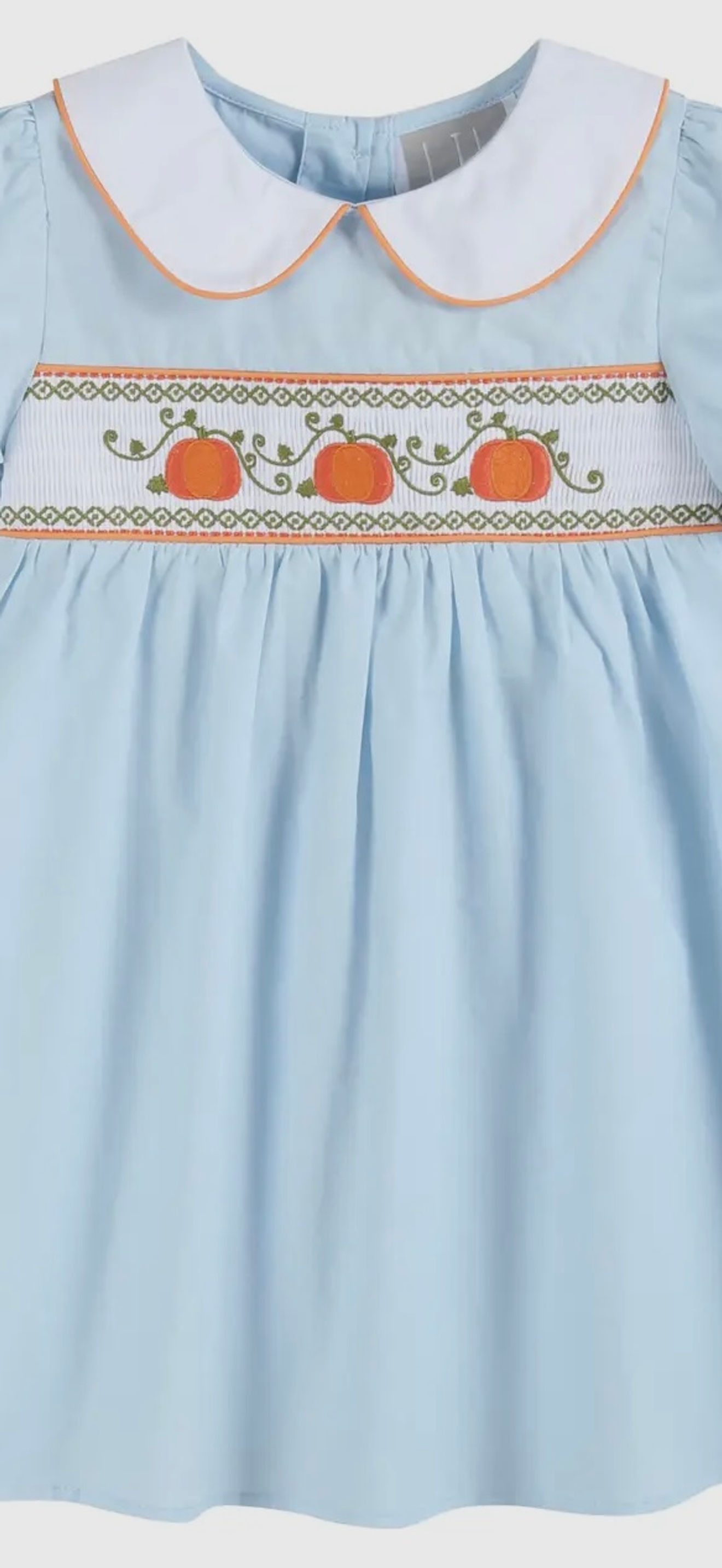 Light Blue Pumpkin Vine Smocked Dress
