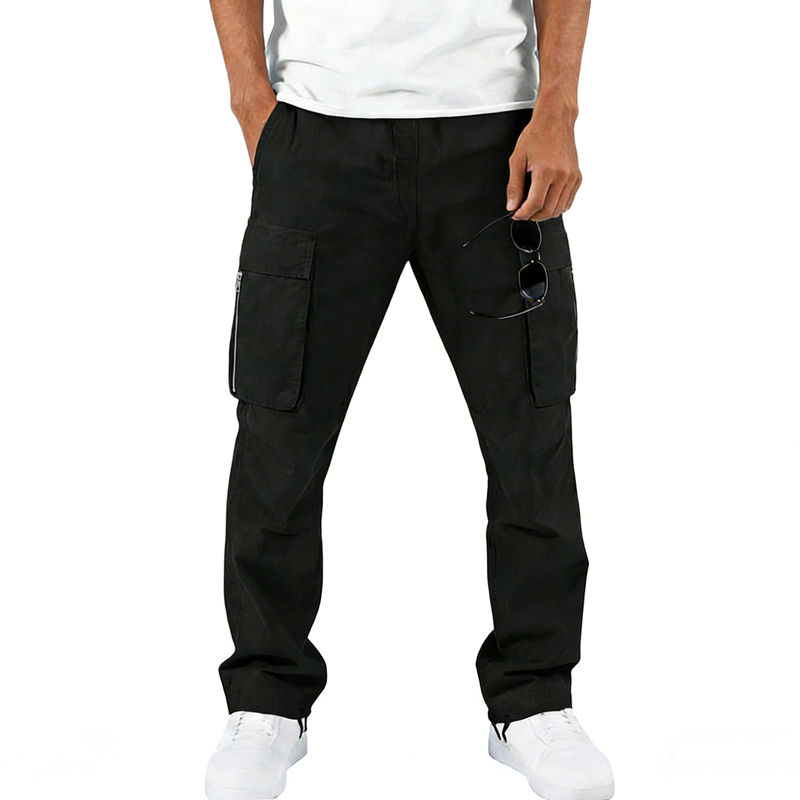 Thumbnail: Men's Polyester Woven Cargo Pants Multi Pocket Straight Leg Drawstring Waist Out