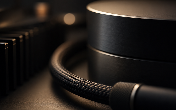 Braided audio cable and precision component from the developing ECOBOX accessories collection