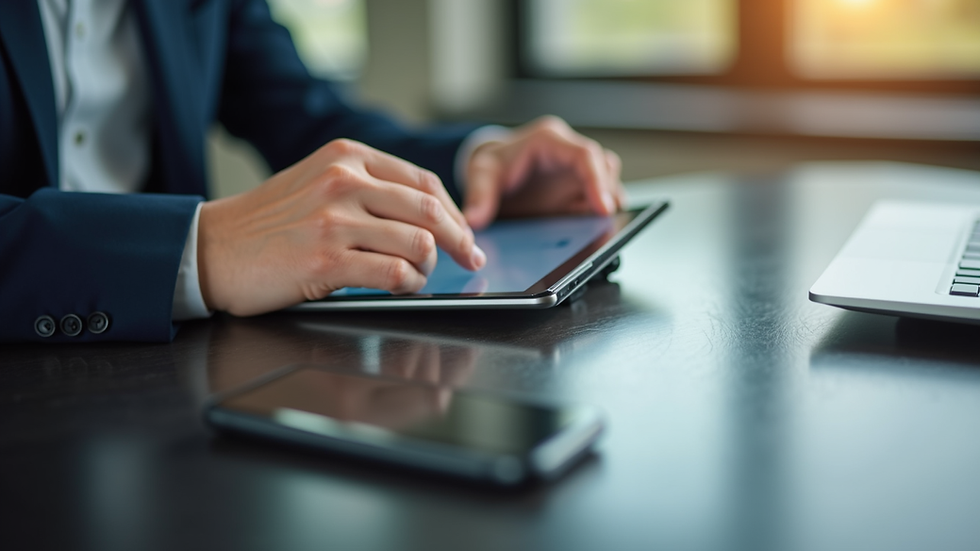 Close-up view of a person using a tablet to upload mortgage documents online