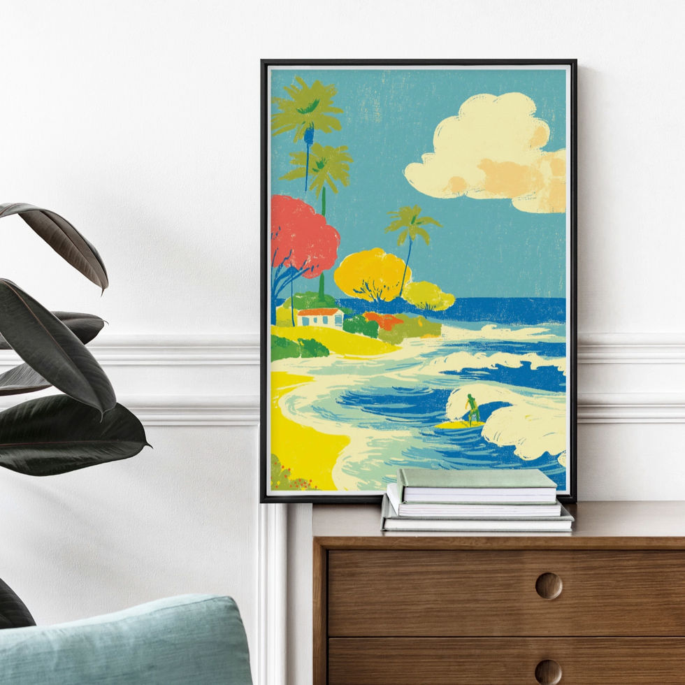 retro surfing wall poster, hawaii inspired print