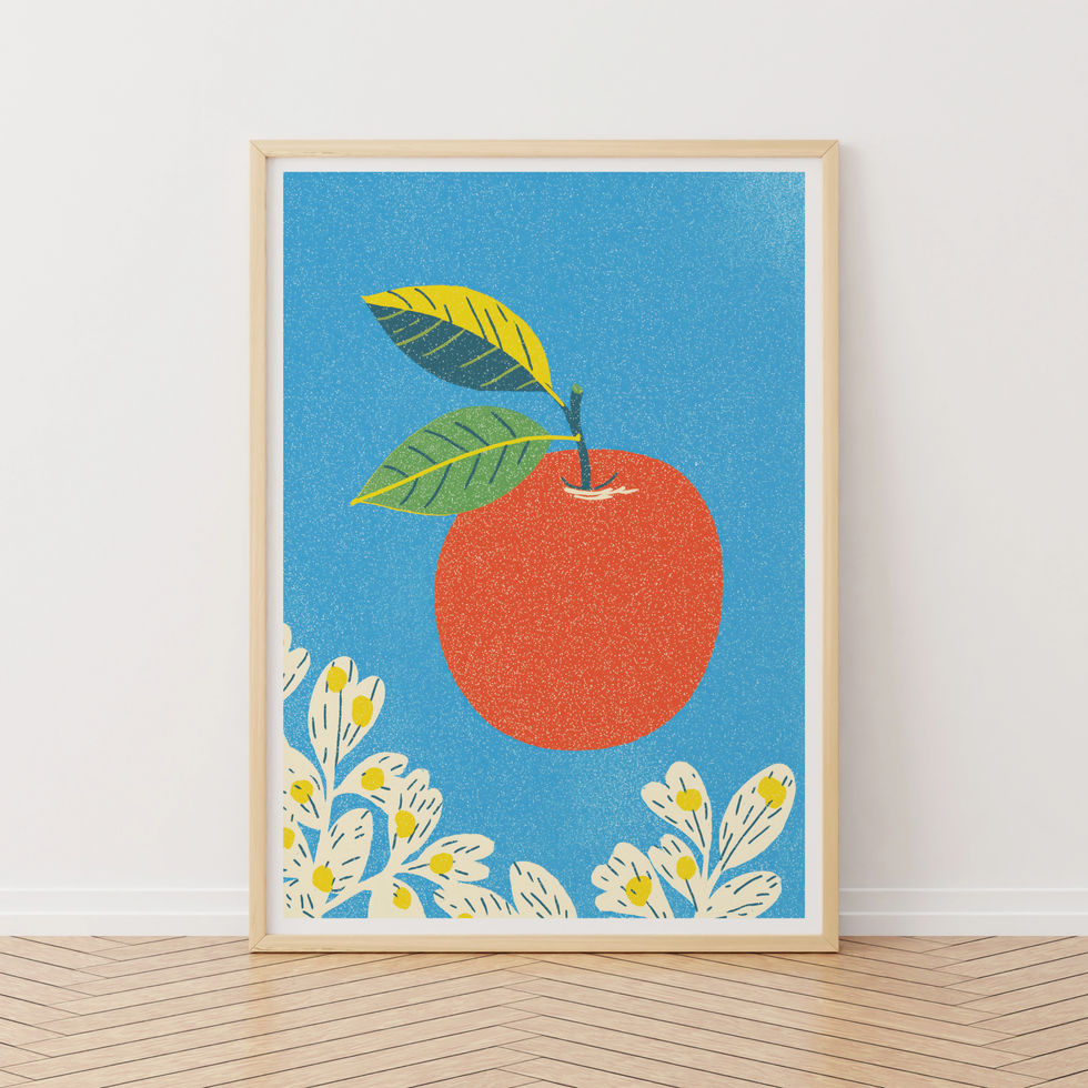 red apple graphic wall poster retro style design kitchen art print
