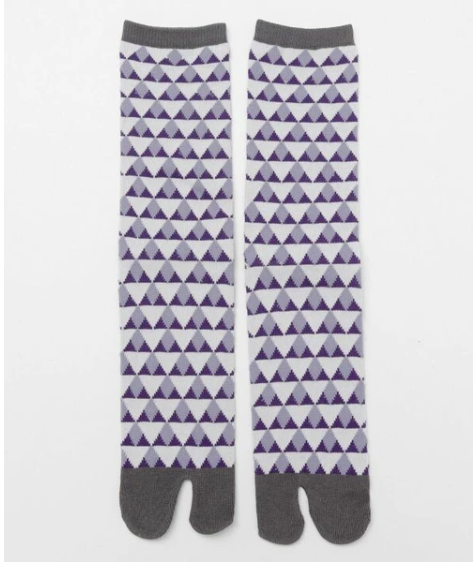 purple grey check pair of tabi socks