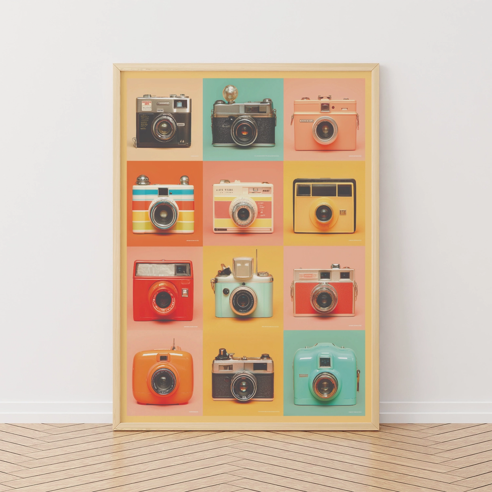 Japanese camera colourful wall poster