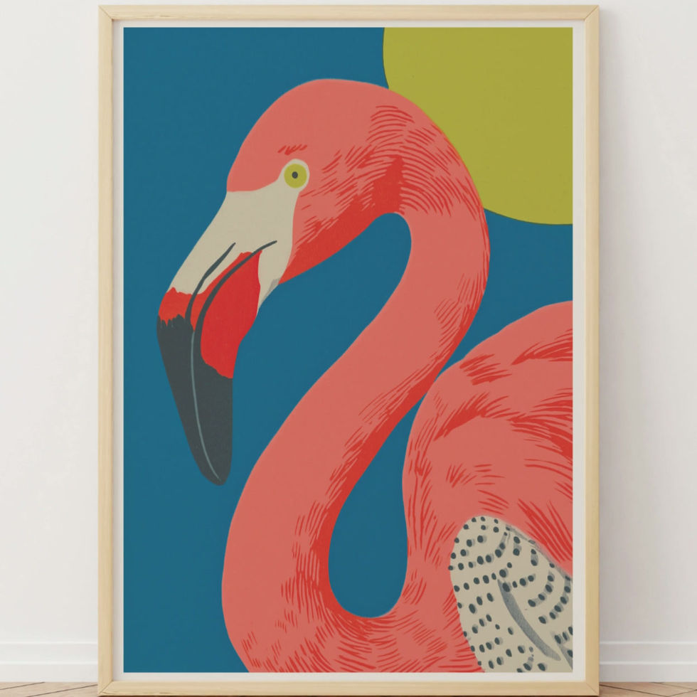 Modern Flamingo Poster print, close up bold wall graphic