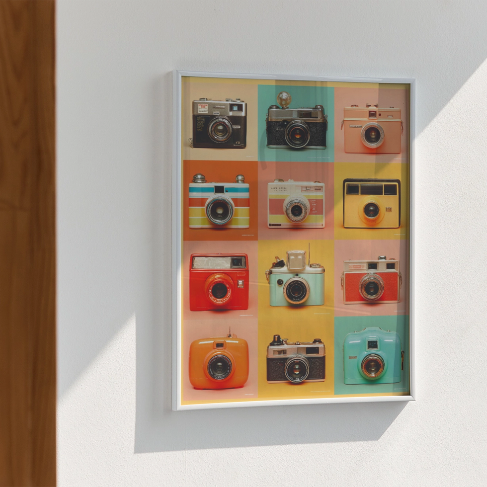Japanese camera colourful wall poster
