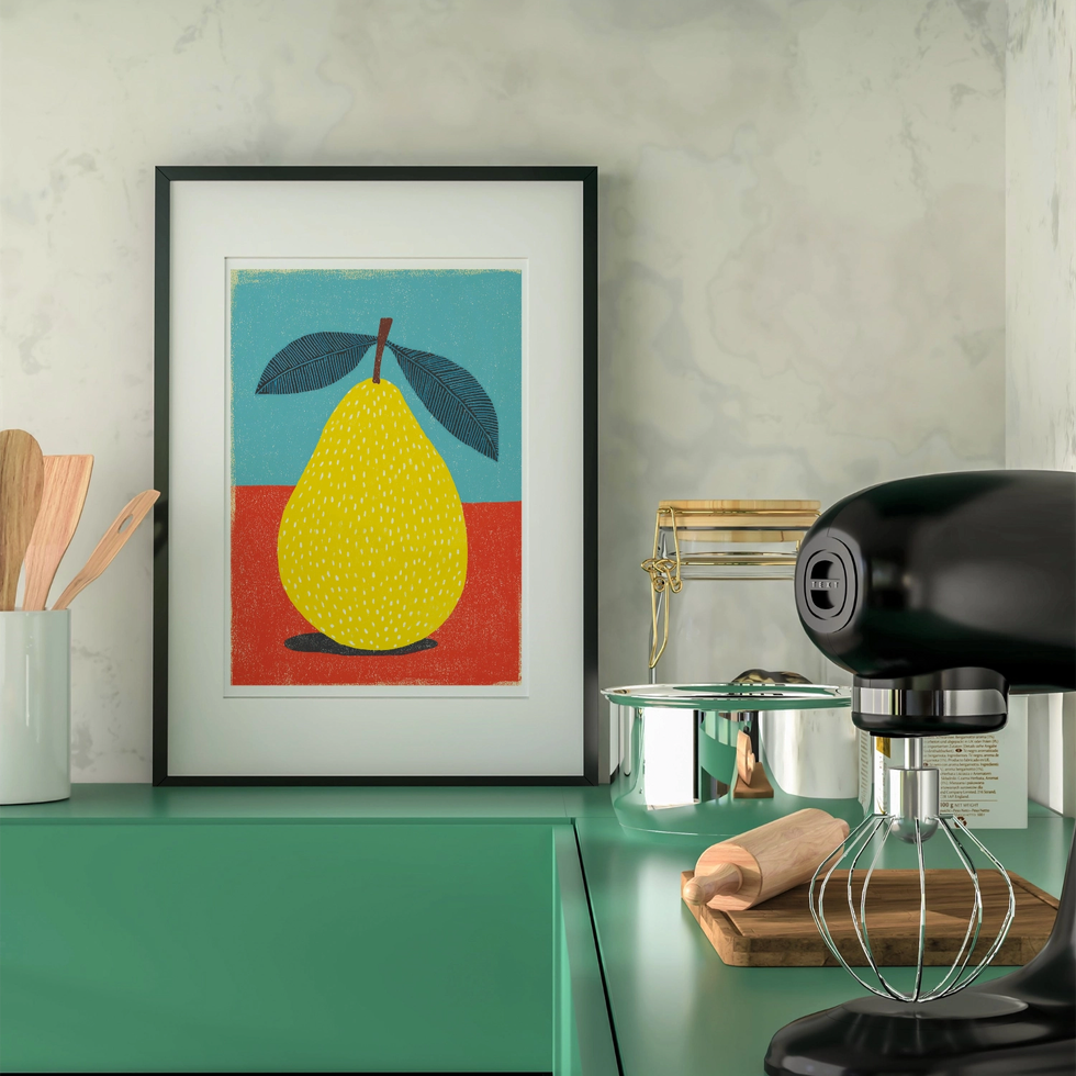 Retro Pear Poster print, Graphic Wall Framed Print