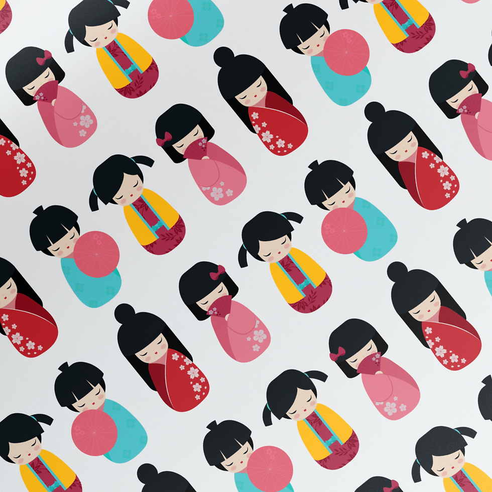 Thumbnail: Japanese Kokeshi Dolls Gift Wrap (White)