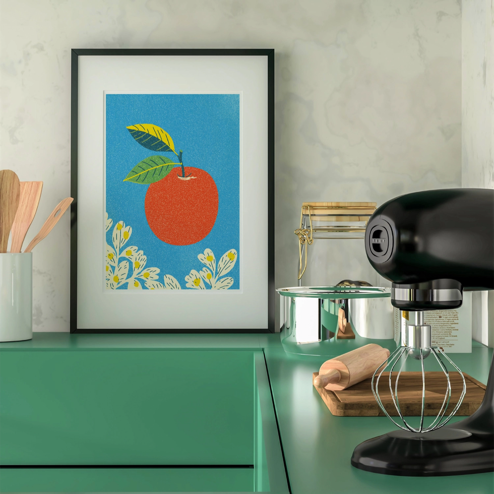 red apple graphic wall poster retro style design kitchen art print