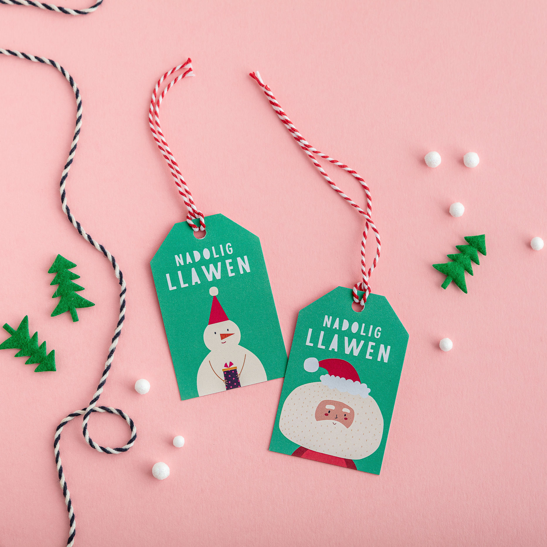 W - Welsh Christmas Gift Tags, Pack of 5, Green