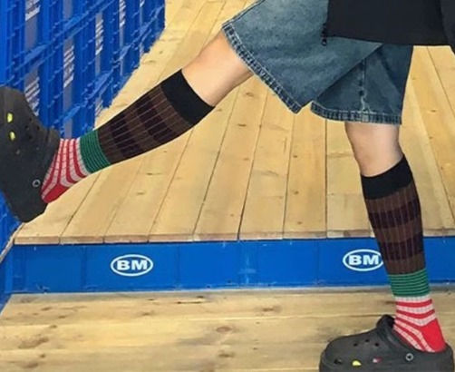 Thumbnail: Women's Socks - Dark Stripey Colourful Knee Length- Kawaii Harajuku Socks