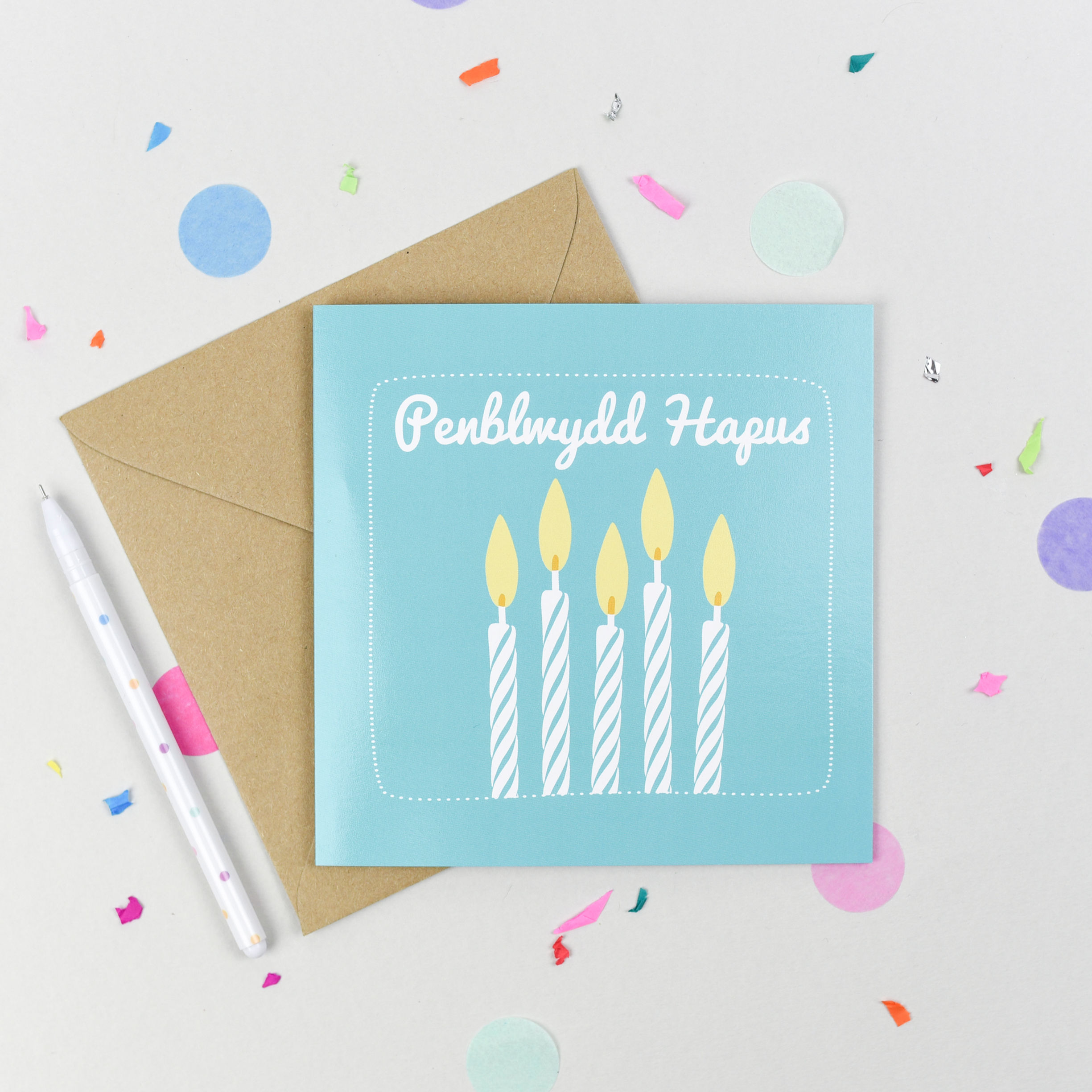 Penblwydd Hapus Turquiose Birthday Candle -Birthday Card
