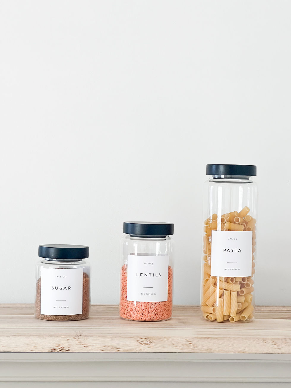 Thumbnail: Glass Pantry Jars with Black Wooden Lids and Personalised Waterproof Black Label