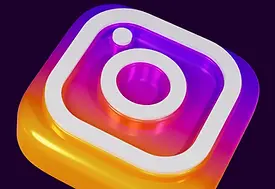 Three dimensional Instagram logo representing social media platforms, content creation, and online engagement.