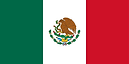 The flag of Mexico with vertical stripes of green, white, and red, and a national coat of arms featuring an eagle holding a snake on a cactus in the center of the white stripe.