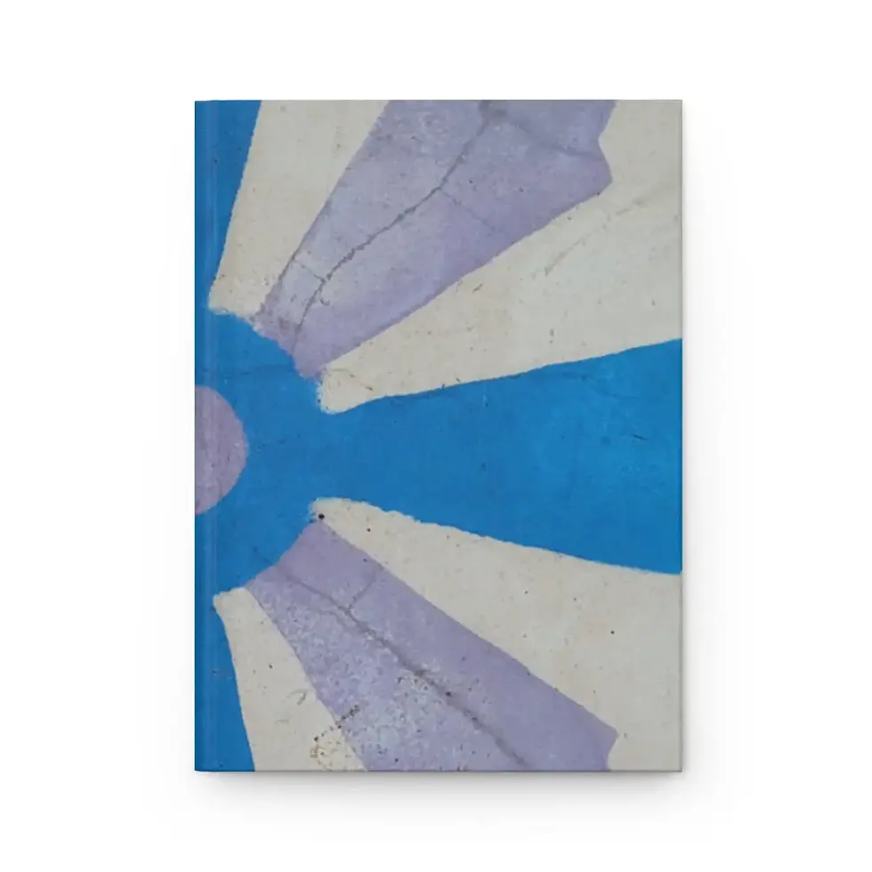 Abstract art notebook with blue, purple, and white design; Closer Lives 
