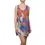 Thumbnail: Woman wearing purple dress with orange and blue floral print pattern design.