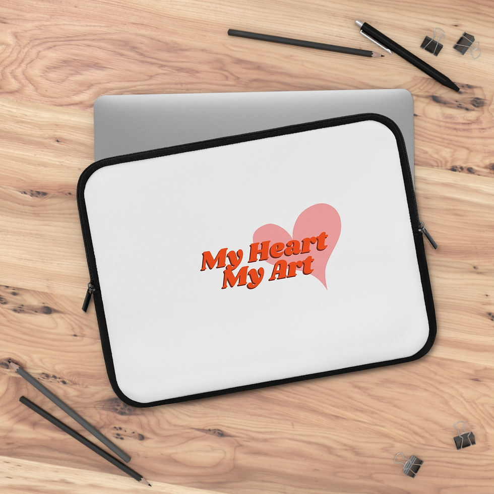 This sleek white laptop case features "My Heart My Art" in bold red text, set over a charming pink heart.