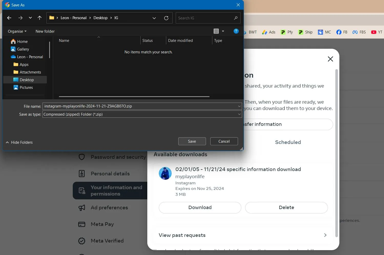 Screenshot showing a computer dialog box for saving a file titled "Twitter data" with a Windows-like interface in the background. Another dialog box is partially visible behind it.