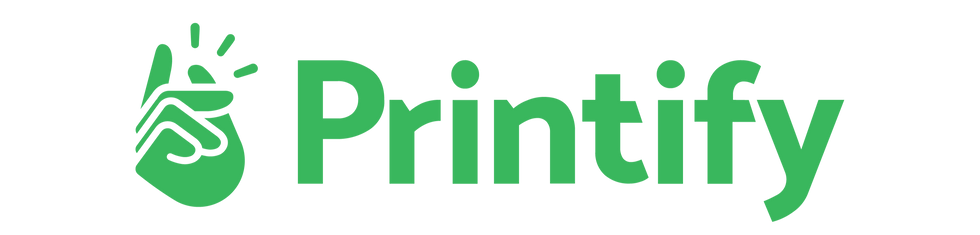 Logo of Printify, with the brand name in green text and a stylized graphic of a printer with three bursts above it.