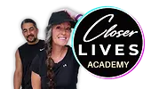 Cofounders Jenn and Leon with the official Closer Lives Academy logo on a clean, modern background.
