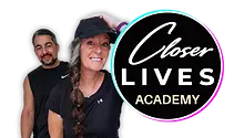 Cofounders Jenn and Leon with the official Closer Lives Academy logo on a clean, modern background.