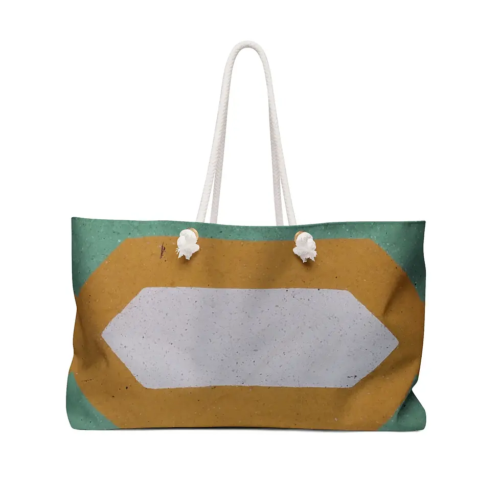 Stylish tote bag with geometric design and rope handles for carrying items