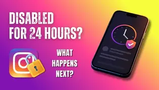 Instagram account disabled for 24 hours thumbnail showing a locked Instagram icon, smartphone and clock.