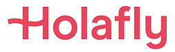 Red "Holafly" logo with a unique, stylized "H" on a white background—perfect for travel resources, accommodation, or flights platforms seeking a modern look.