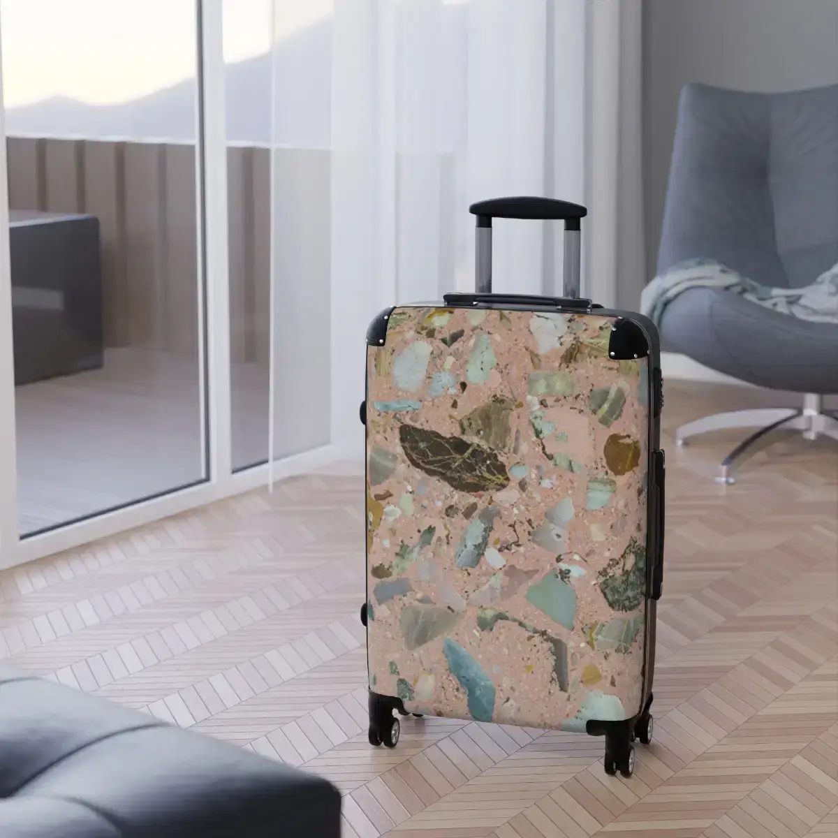 Crystal Rock Pattern Hard-side Suitcase | Unique Mexican Tile Style Luggage