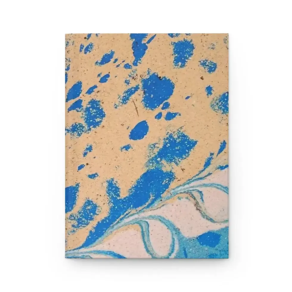 Thumbnail: Front cover of blue and beige peacock feather Mexican Tile Style journal.