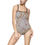 Thumbnail: A person stands against a white background, wearing a one-piece swimsuit adorned with a pink and gold marble effect.