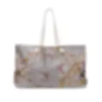 Thumbnail: A stylish tote bag featuring a marble-patterned design in shades of pink, gold, and gray, with white handles.