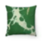 A square cushion featuring a striking green and white marbled pattern, with a small hint of brown.