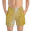 Thumbnail: A person wearing mustard yellow swim shorts with a white drawstring and splatter pattern.