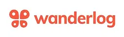 The image shows the orange Wanderlog logo, featuring a stylized four-petal design to the left of the word "wanderlog" in lowercase orange letters on a white background.