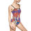 Thumbnail: A person wearing a vibrant, multicolor cut-out swimsuit stands gracefully against a plain background.