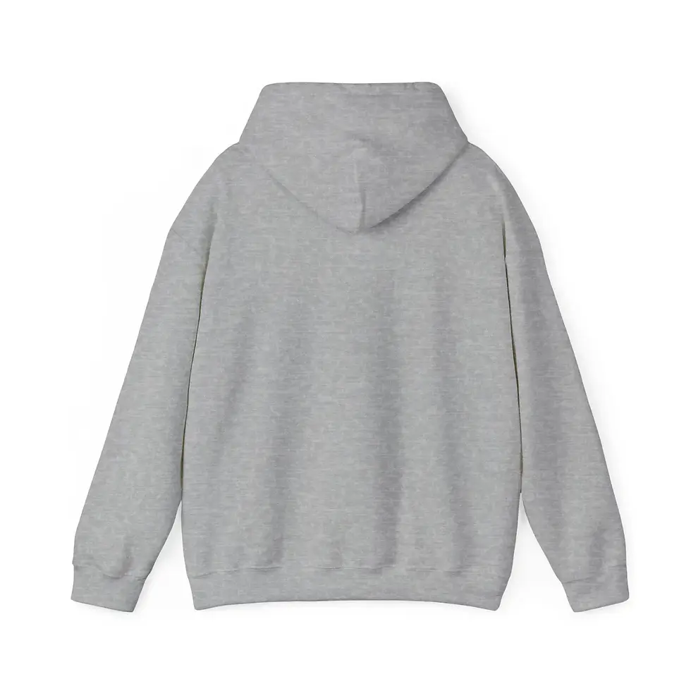 Back view of a grey hoodie. No visible text. Closer Lives.
