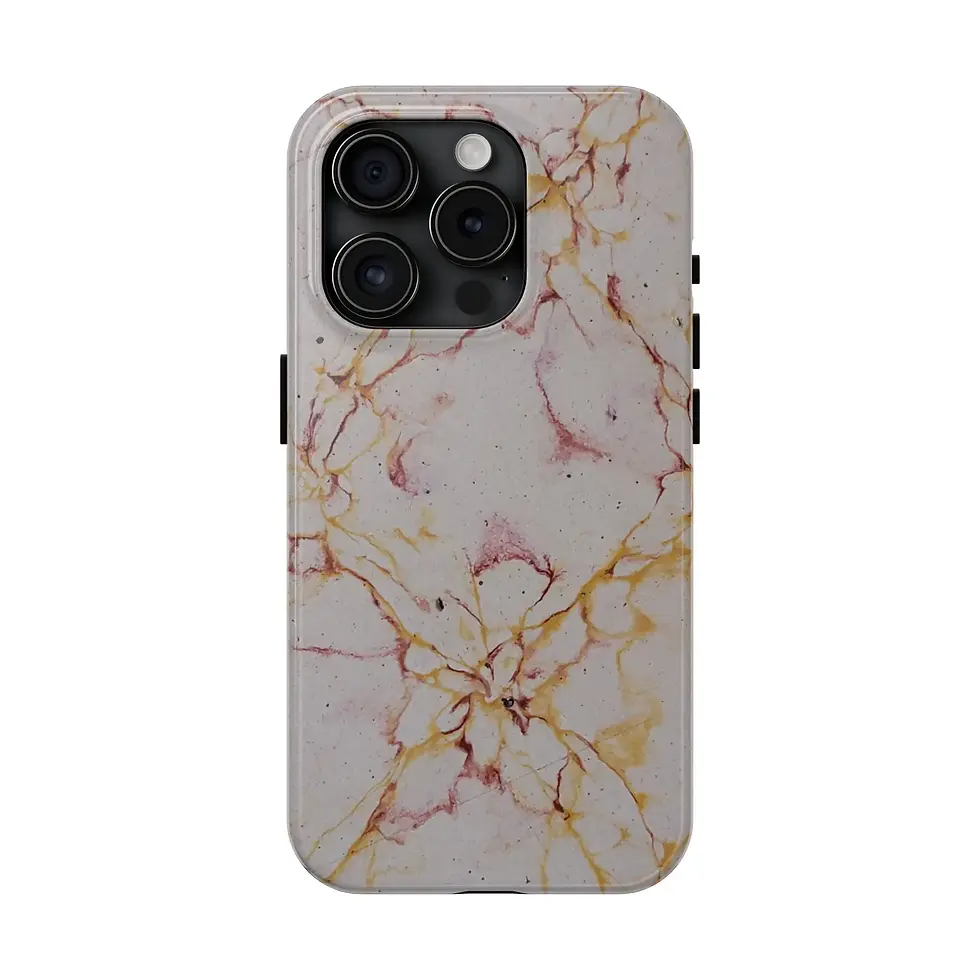 Thumbnail: White and gold marble phone case for iPhone 16 Pro from Mexican Tile Style collection rear view.