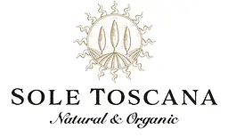 Sole Toscana logo featuring two cypress trees on a hill with a sun above, and the text "SOLE TOSCANA Natural & Organic" below in elegant fonts.