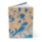 Front view of blue and beige peacock feather Mexican Tile Style journal.