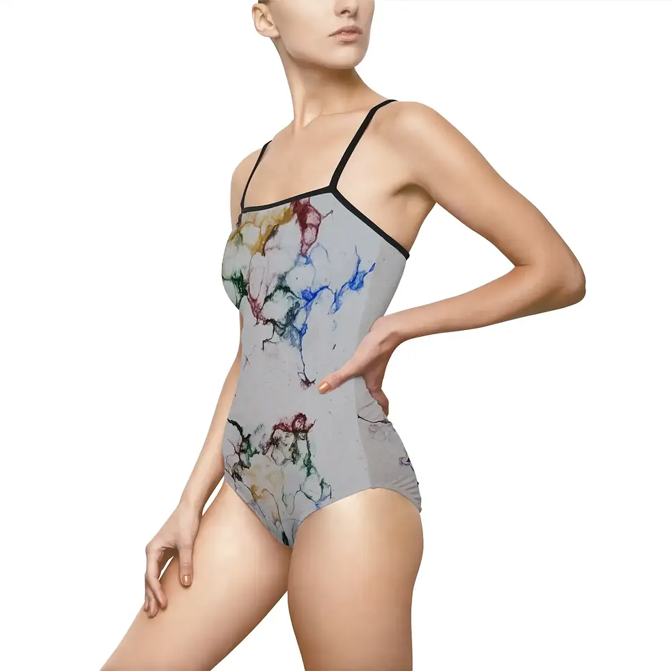 Thumbnail: Multicolour marble pattern one-piece swimsuit from Mexican Tile Style collection side view