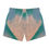 Thumbnail: Pair of swim trunks with an abstract marble pattern in shades of teal and beige, featuring a drawstring waist.