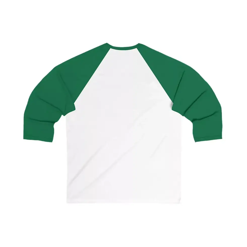 Thumbnail: A white baseball-style shirt with green raglan sleeves is displayed against a plain background.