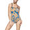Thumbnail: A person showcases a Blue & Beige Peacock Feather Swimsuit, part of the Mexican Tile Style Collection.