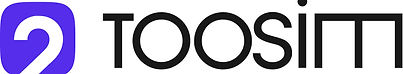 Logo with a purple rounded square containing a white stylized "2" on the left, and the word "TOOSIM" in bold, modern black letters on the right.