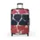 Thumbnail: A large suitcase with a striking abstract design featuring red, white, and black marble-like patterns.