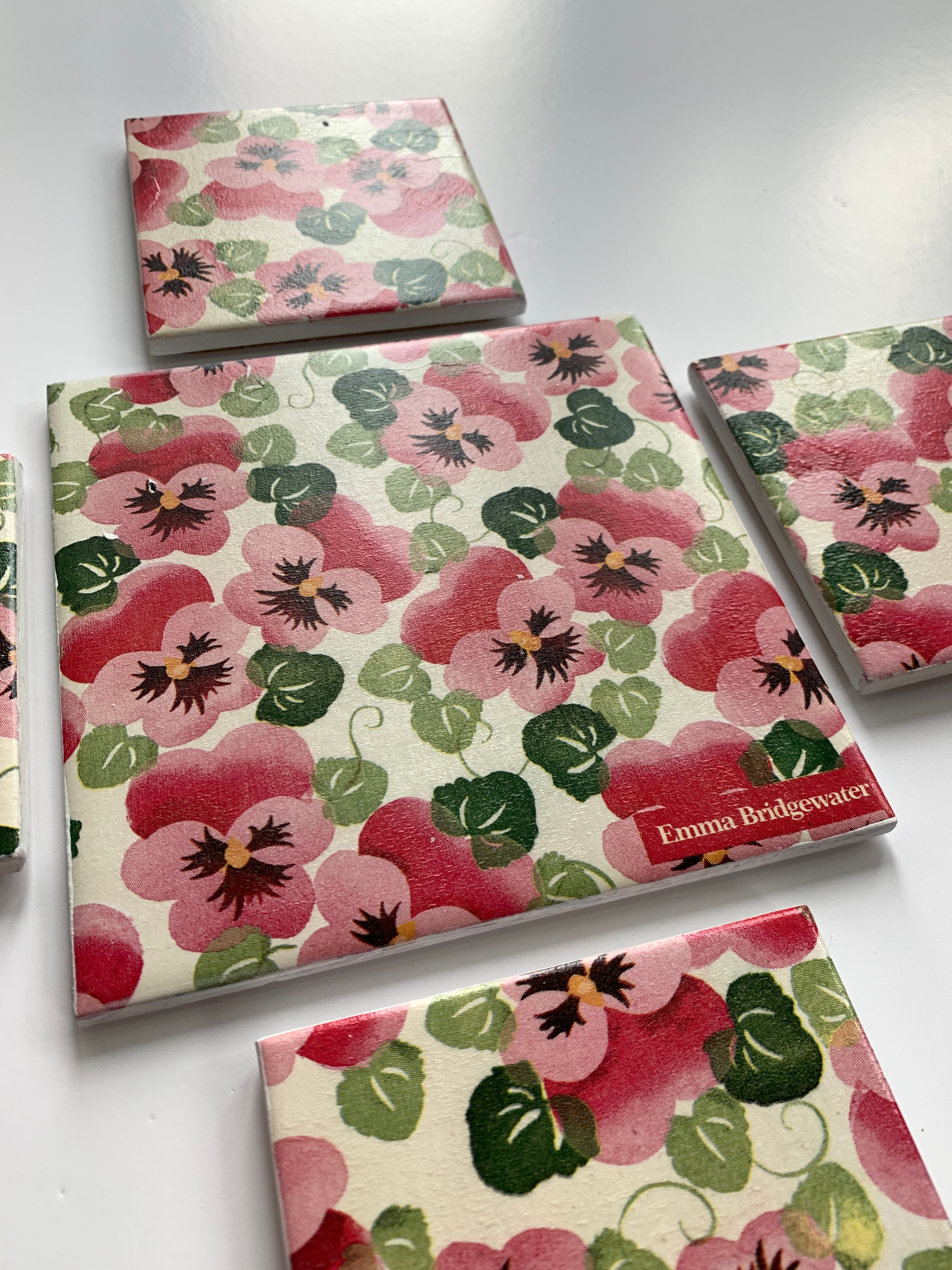 Emma Bridgewater Pink Pansy Floral Coasters, Handmade Ceramic Coaster Set