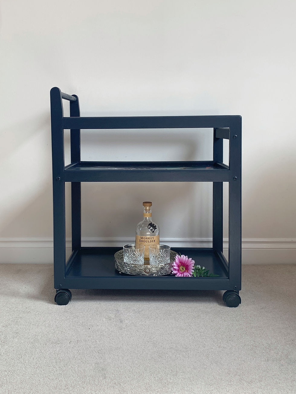 Thumbnail: Navy Blue 'Boat in a Storm' Drinks Trolley for Gin, Cocktails, Whisky